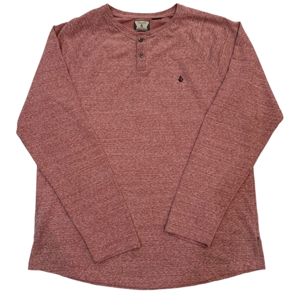 Volcom Men's Size XL Mauve Marled Long Sleeve Henley 1/4 Button Pullover Shirt